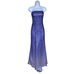 Vintage Alyce Prom Dress 6 Maxi Gown Fairy Y2K Silk Bead Strapless Purple Ombre